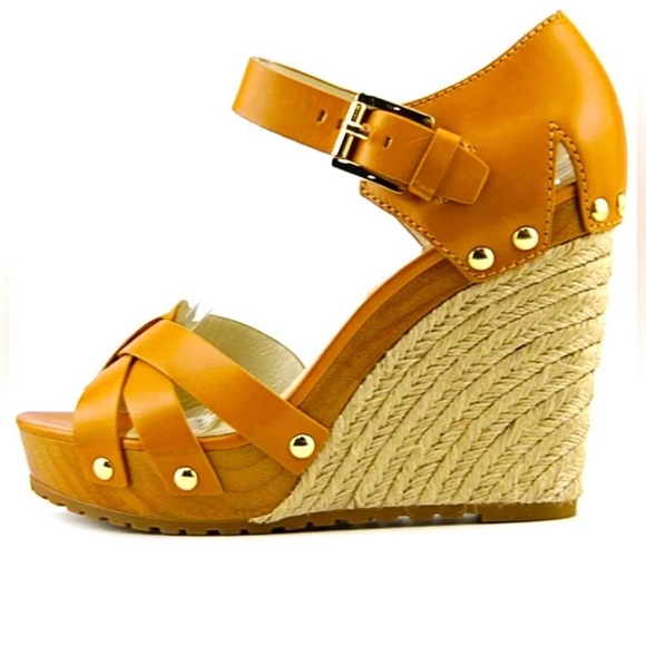 Michael Kors Tan Jet Set Leather Wedge Sandals - Picture 6 of 8